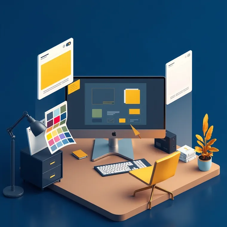 Estudio de diseño web con un sitio en construcción en pantalla